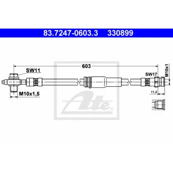 Flexible de frein ATE 83.7247-0603.3 pour VOLKSWAGEN PASSAT 2.0 TDI - 110cv