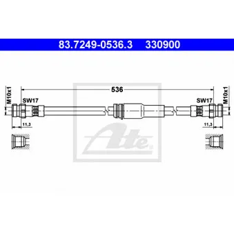 Flexible de frein ATE 83.7249-0536.3 pour VOLKSWAGEN PASSAT 2.0 TDI 16V - 140cv