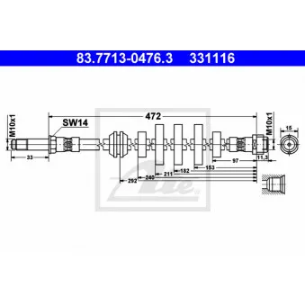 Flexible de frein ATE 83.7713-0476.3 pour AUDI A4 2.0 TFSI quattro - 224cv