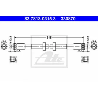Flexible de frein ATE 83.7813-0315.3 pour AUDI A6 2.0 TDI - 136cv