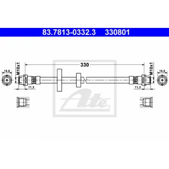 Flexible de frein ATE 83.7813-0332.3 pour VOLKSWAGEN TRANSPORTER - COMBI 2.4 D Syncro - 78cv