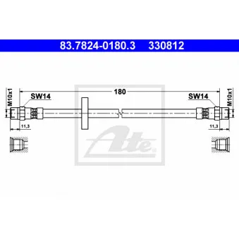 Flexible de frein ATE 83.7824-0180.3 pour VOLKSWAGEN TRANSPORTER - COMBI 1.6 D - 50cv