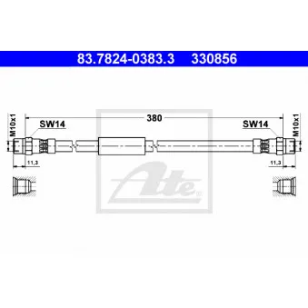 Flexible de frein ATE 83.7824-0383.3 pour VOLKSWAGEN TRANSPORTER - COMBI 2.1 - 95cv