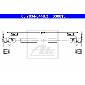 Flexible de frein ATE 83.7834-0440.3 pour VOLKSWAGEN TRANSPORTER - COMBI 1.6 TD Syncro - 70cv