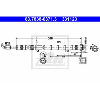 Flexible de frein ATE 83.7838-0371.3 pour FORD FIESTA 1.6 TDCi - 95cv