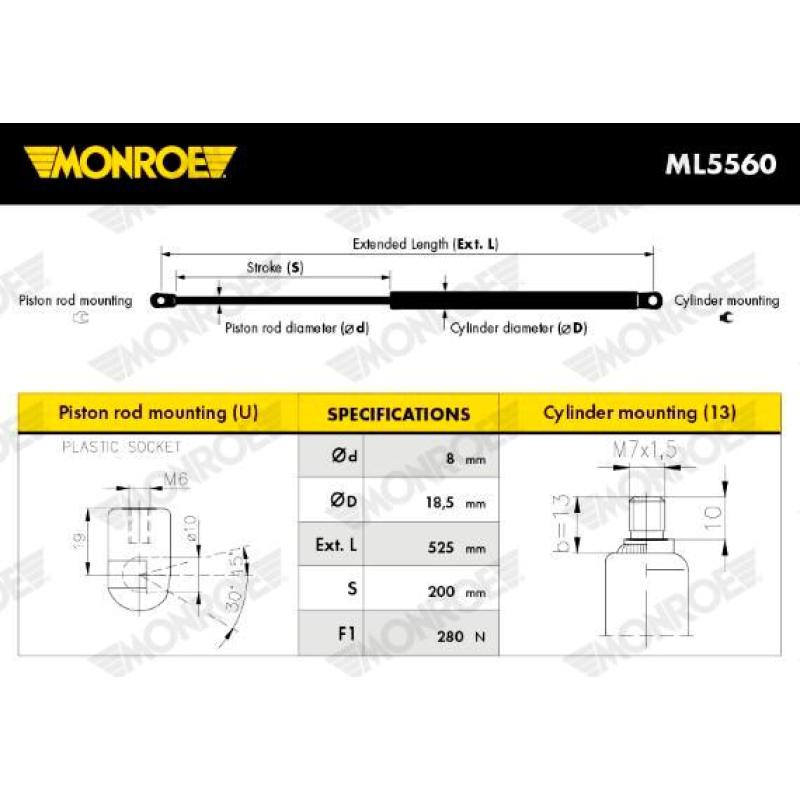 Vérin, capot-moteur MONROE ML5560 - Visuel 2