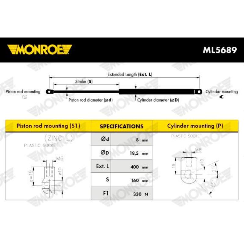 Vérin, capot-moteur MONROE ML5689 - Visuel 1