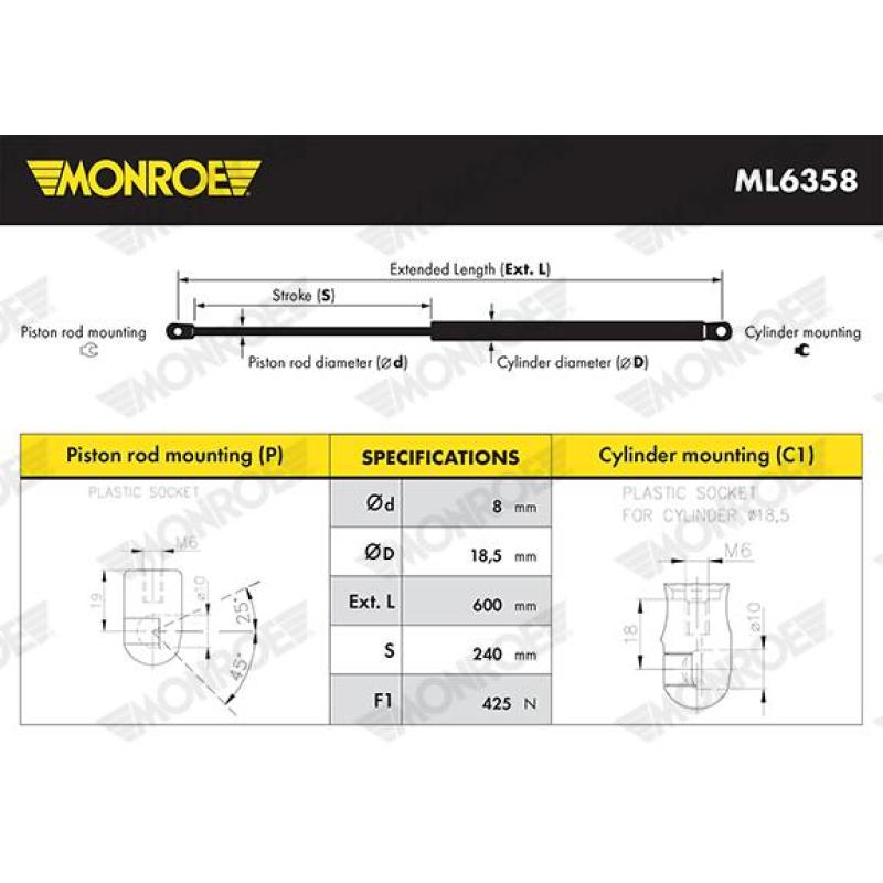 Vérin, capot-moteur MONROE ML6358 - Visuel 2