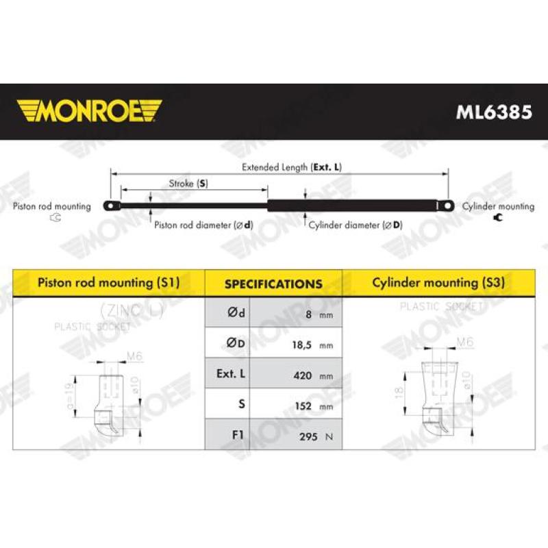 Vérin, capot-moteur MONROE ML6385 - Visuel 1