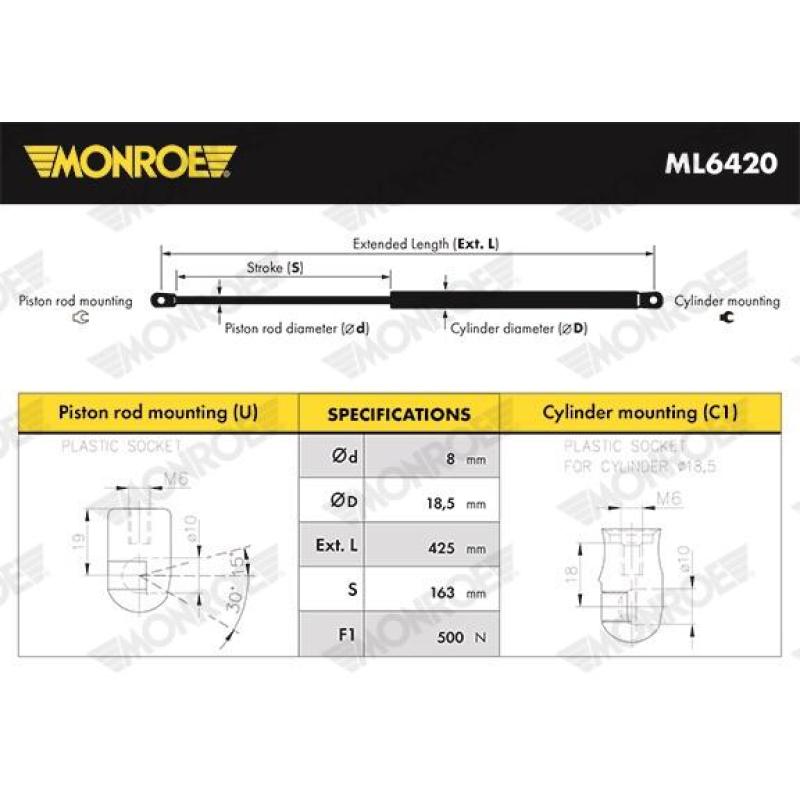 Vérin de hayon, de coffre MONROE ML6420 - Visuel 1