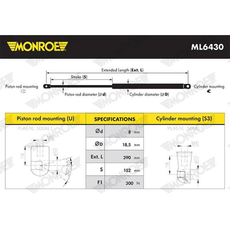 Vérin, capot-moteur MONROE ML6430 - Visuel 1