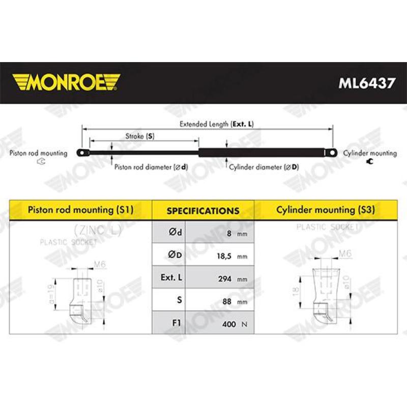 Vérin, capot-moteur MONROE ML6437 - Visuel 2