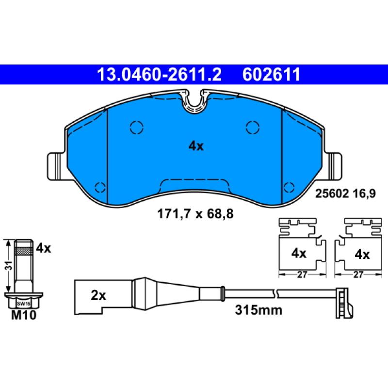 Jeu de 4 plaquettes de frein avant ATE 13.0460-2611.2 - Visuel 1