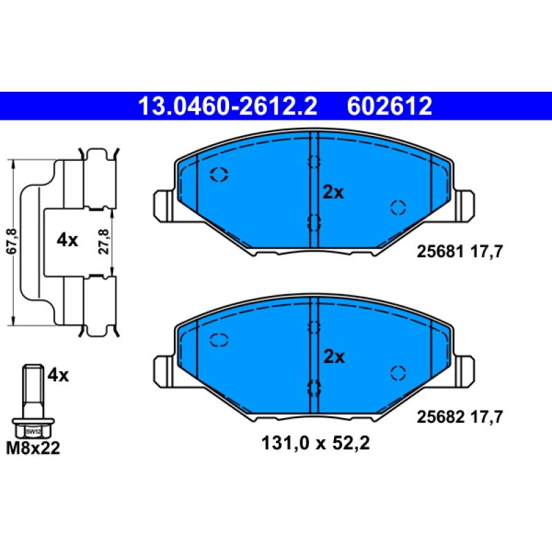 Jeu de 4 plaquettes de frein avant ATE 13.0460-2612.2 - Visuel 1