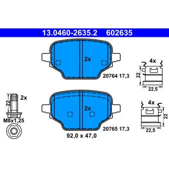 Jeu de 4 plaquettes de frein arrière ATE 13.0460-2635.2 pour PEUGEOT PARTNER 1,6 HDi 92 - 92cv