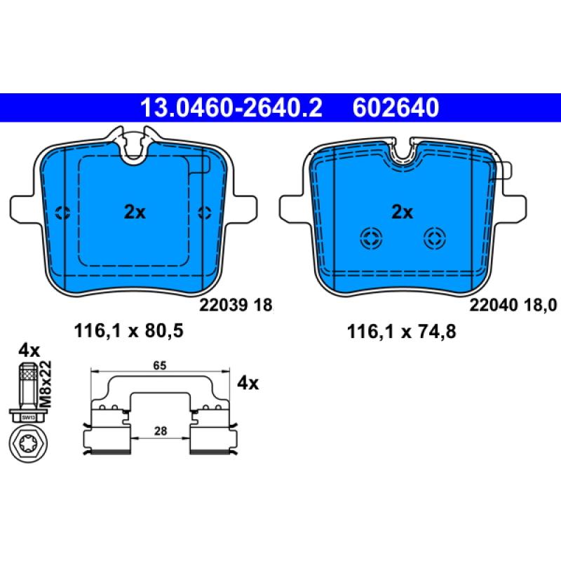 Jeu de 4 plaquettes de frein arrière ATE 13.0460-2640.2 - Visuel 1