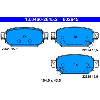 Jeu de 4 plaquettes de frein arrière ATE 13.0460-2645.2 pour VOLKSWAGEN CADDY 1.8 D - 116cv