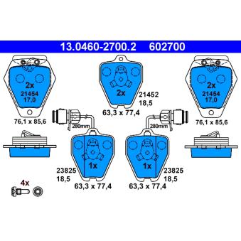 Jeu de 4 plaquettes de frein avant ATE OEM 4D0698151C