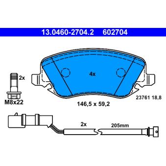 Jeu de 4 plaquettes de frein avant ATE OEM 77362272