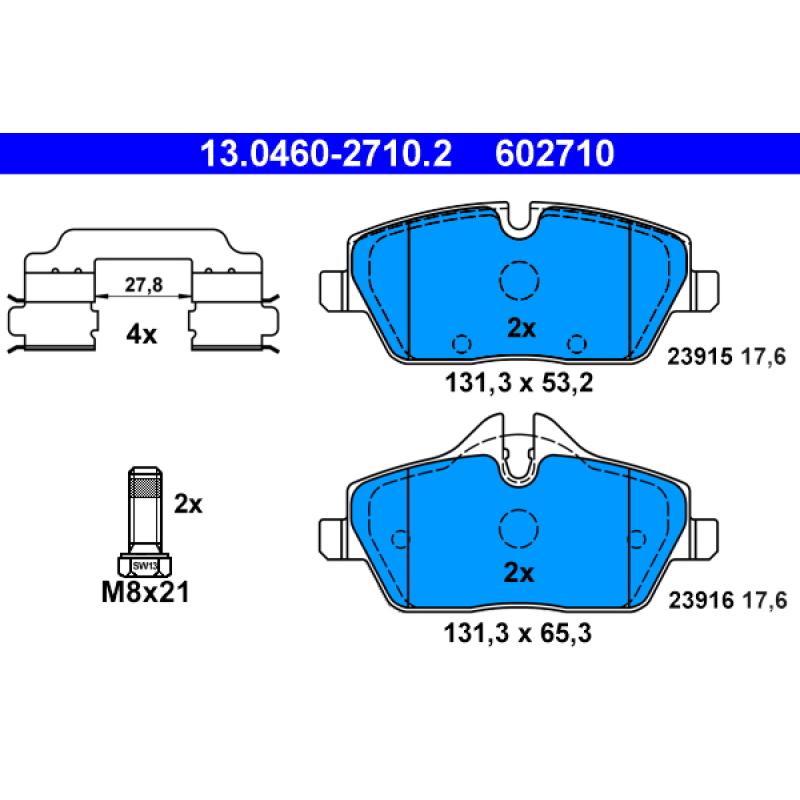 Jeu de 4 plaquettes de frein avant ATE 13.0460-2710.2 - Visuel 1