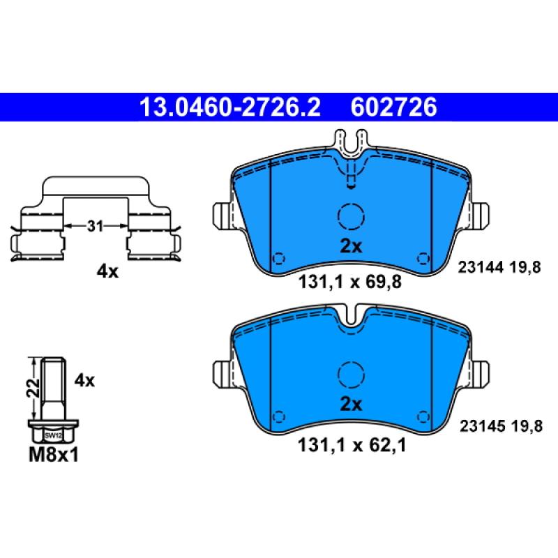 Jeu de 4 plaquettes de frein avant ATE 13.0460-2726.2 - Visuel 1