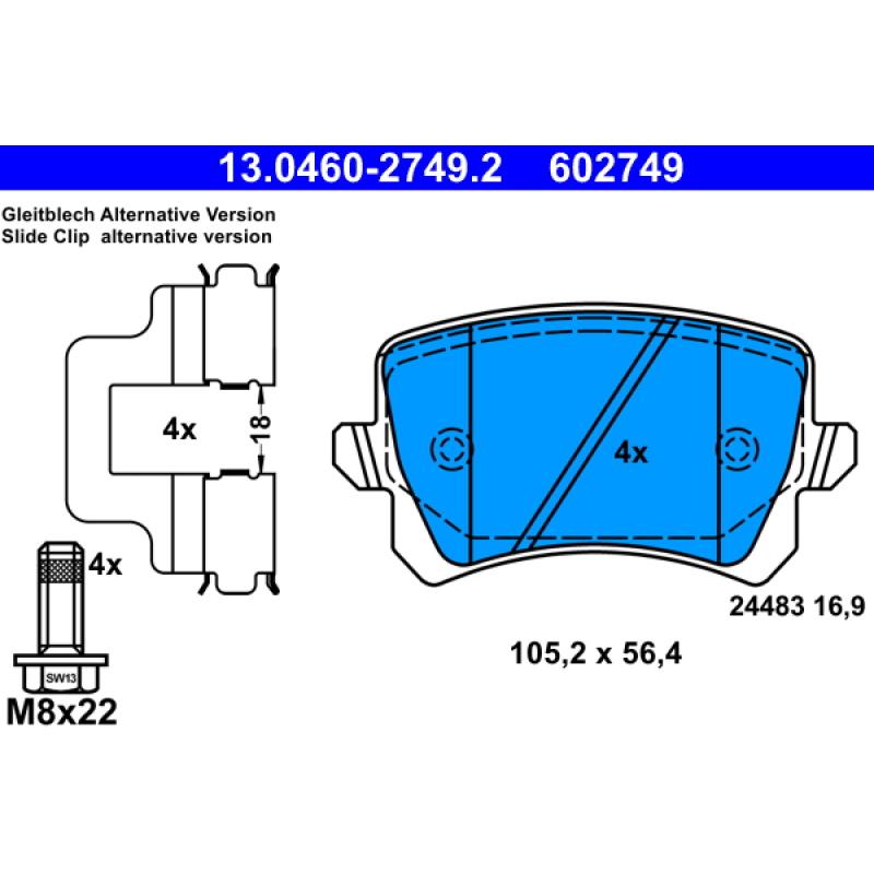 Jeu de 4 plaquettes de frein arrière ATE 13.0460-2749.2 - Visuel 2