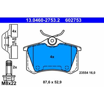 Jeu de 4 plaquettes de frein arrière ATE OEM 440606418R