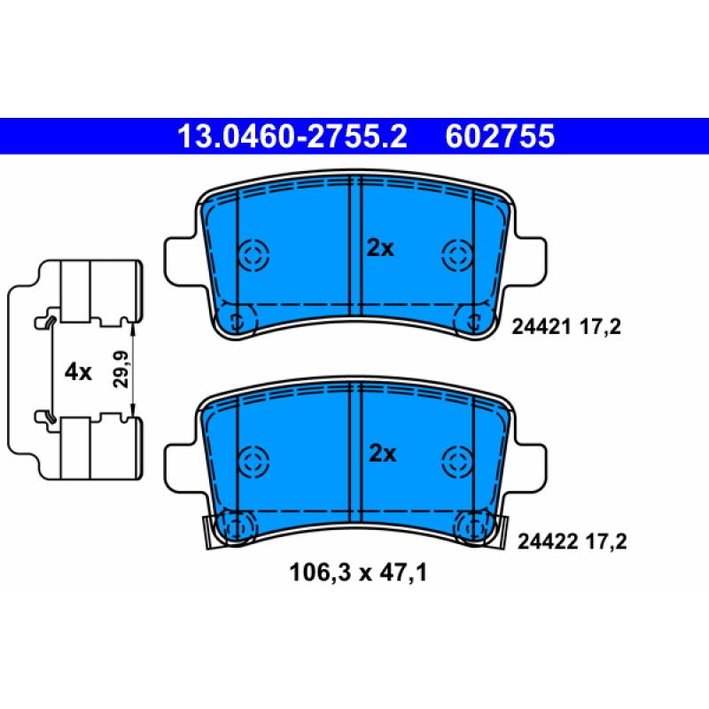 Jeu de 4 plaquettes de frein arrière ATE 13.0460-2755.2 - Visuel 1