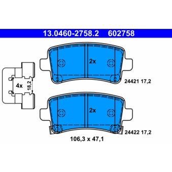 Jeu de 4 plaquettes de frein arrière ATE OEM 1605103