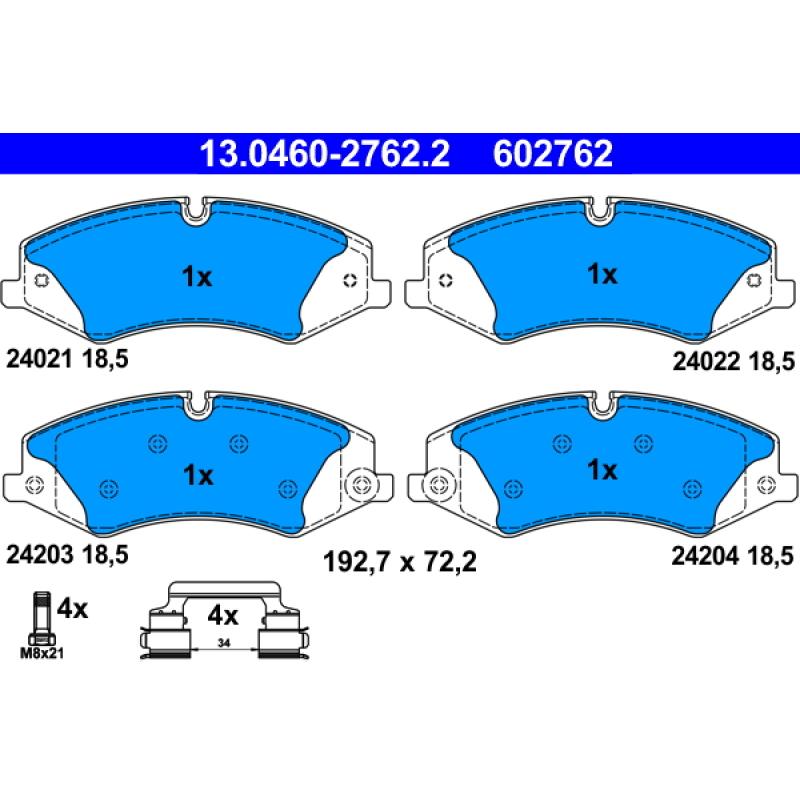 Jeu de 4 plaquettes de frein avant ATE 13.0460-2762.2 - Visuel 1