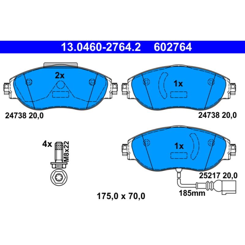 Jeu de 4 plaquettes de frein avant ATE 13.0460-2764.2 - Visuel 1