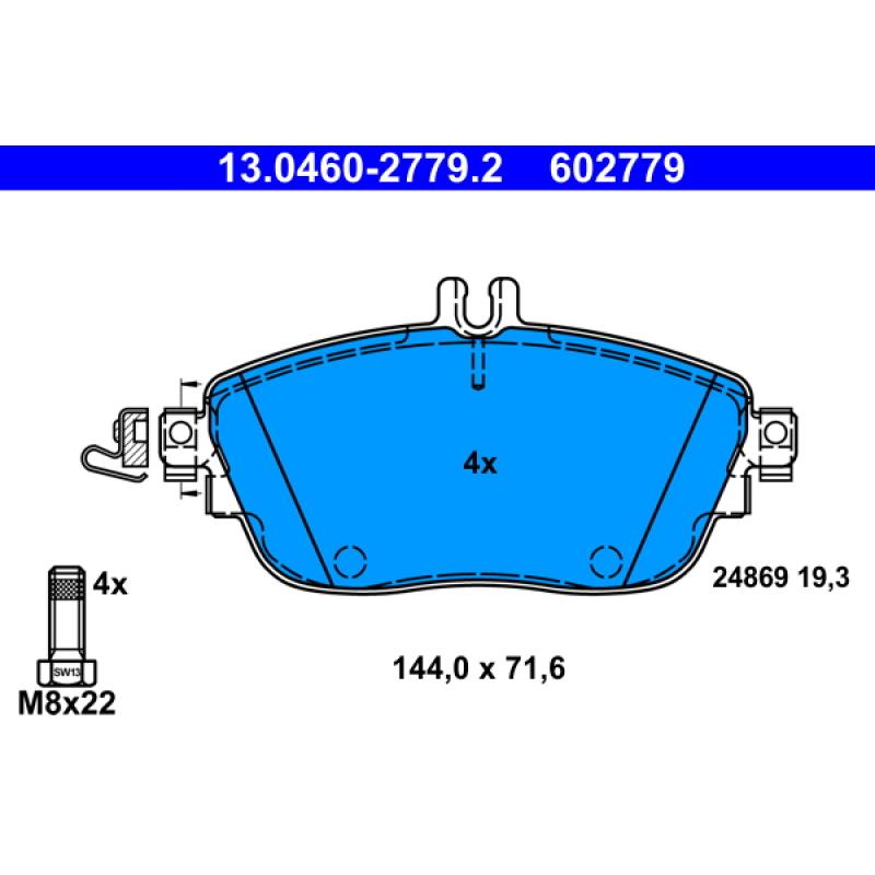 Jeu de 4 plaquettes de frein avant ATE 13.0460-2779.2 - Visuel 1