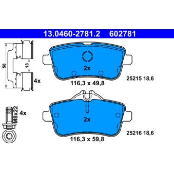 Jeu de 4 plaquettes de frein arrière ATE OEM 0064204120