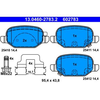 Jeu de 4 plaquettes de frein arrière ATE OEM 77366388