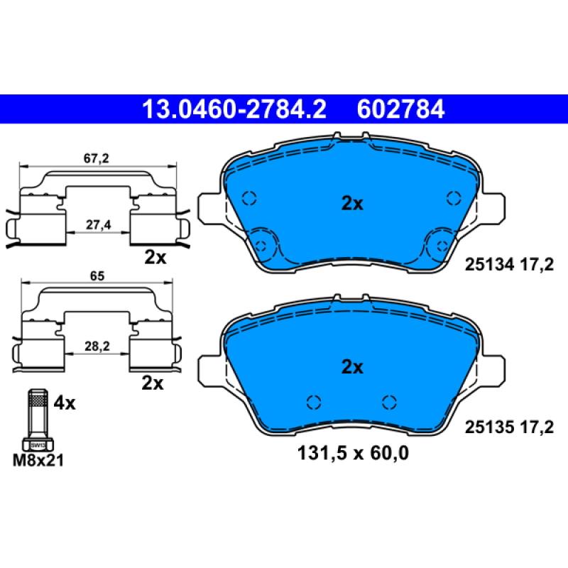 Jeu de 4 plaquettes de frein avant ATE 13.0460-2784.2 - Visuel 1