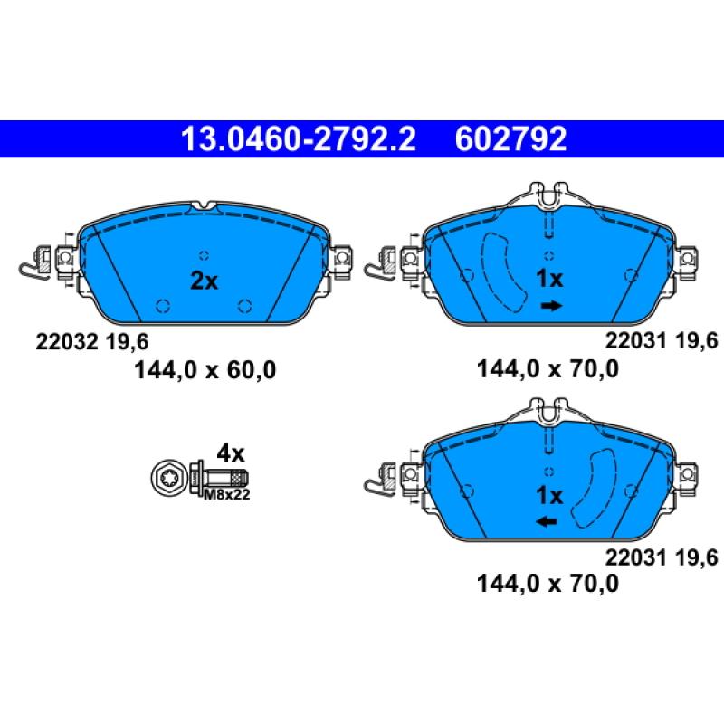 Jeu de 4 plaquettes de frein avant ATE 13.0460-2792.2 - Visuel 1