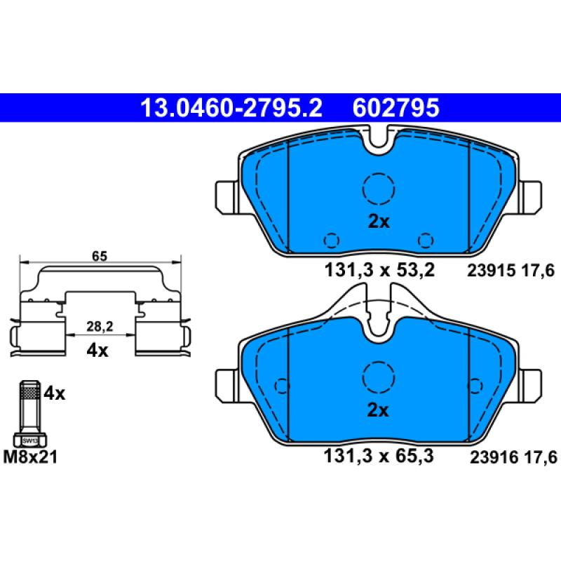 Jeu de 4 plaquettes de frein avant ATE 13.0460-2795.2 - Visuel 1