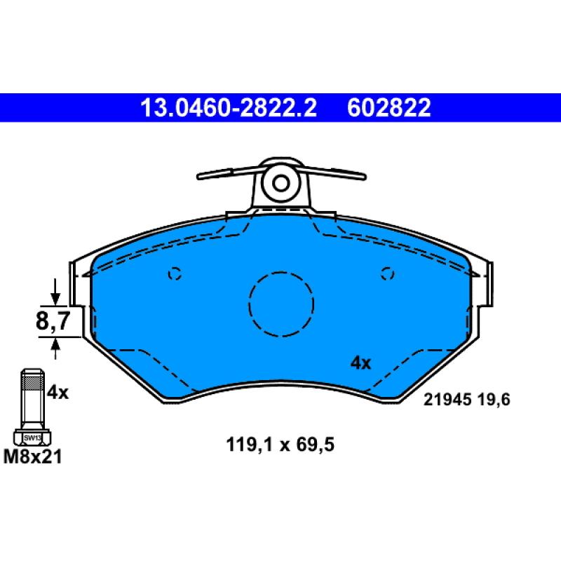 Jeu de 4 plaquettes de frein avant ATE 13.0460-2822.2 - Visuel 1