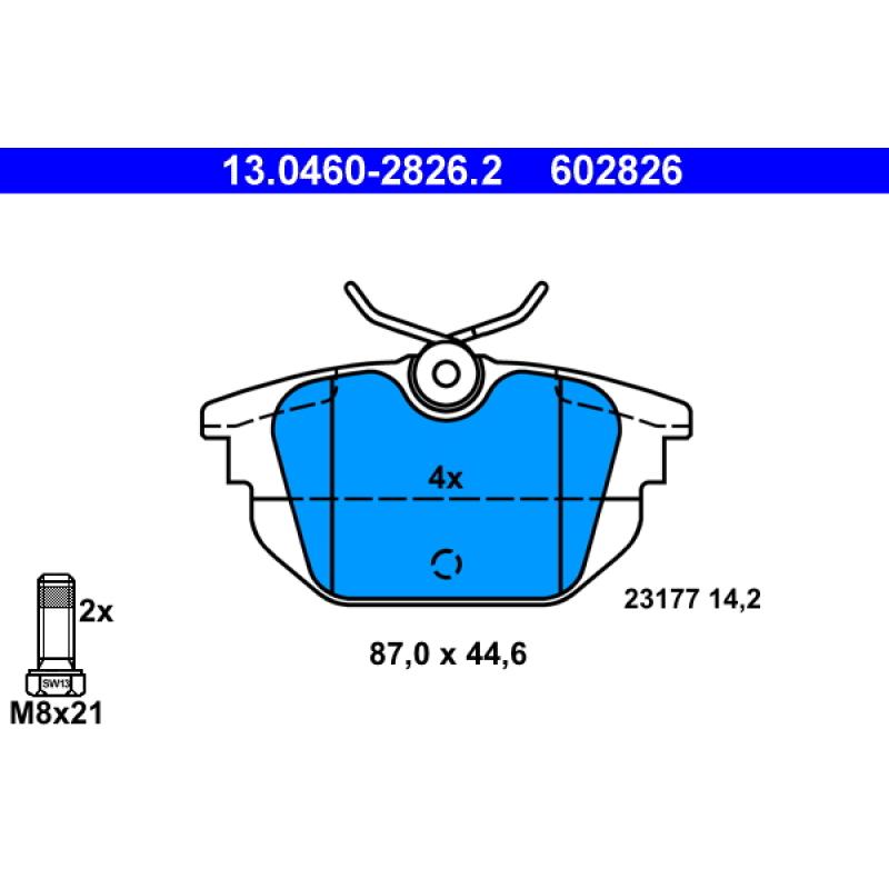 Jeu de 4 plaquettes de frein arrière ATE 13.0460-2826.2 - Visuel 1