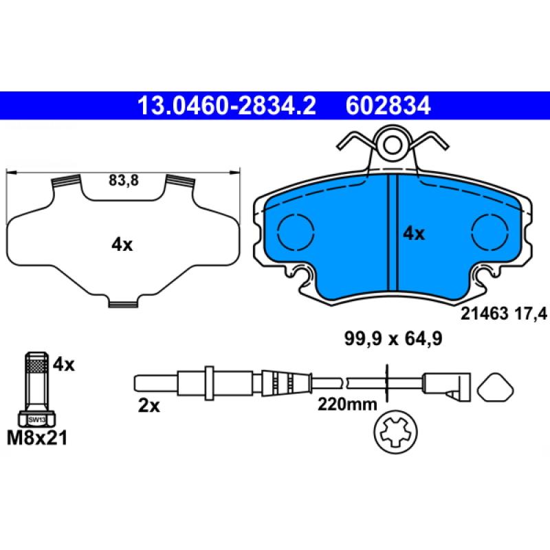 Jeu de 4 plaquettes de frein avant ATE 13.0460-2834.2 - Visuel 1