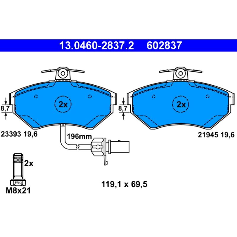 Jeu de 4 plaquettes de frein avant ATE 13.0460-2837.2 - Visuel 1