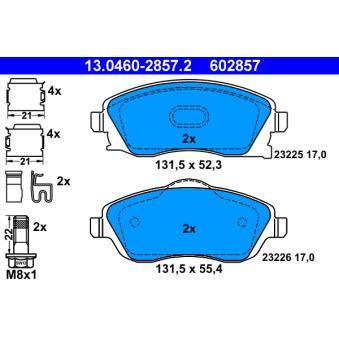 Jeu de 4 plaquettes de frein avant ATE OEM 1605092