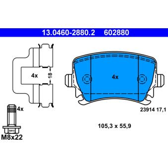 Jeu de 4 plaquettes de frein arrière ATE OEM 8E0698451F