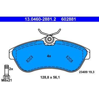 Jeu de 4 plaquettes de frein avant ATE OEM 425237