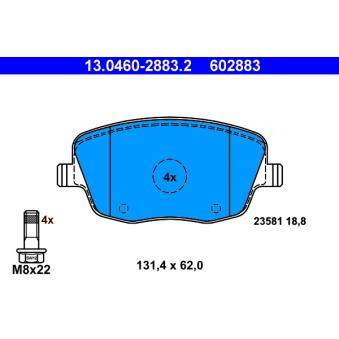 Jeu de 4 plaquettes de frein avant ATE OEM 6Q0698151A