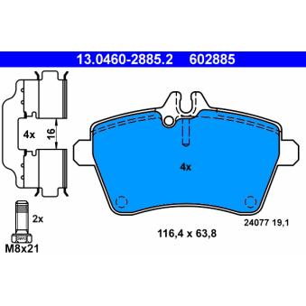 Jeu de 4 plaquettes de frein avant ATE OEM 1694201820
