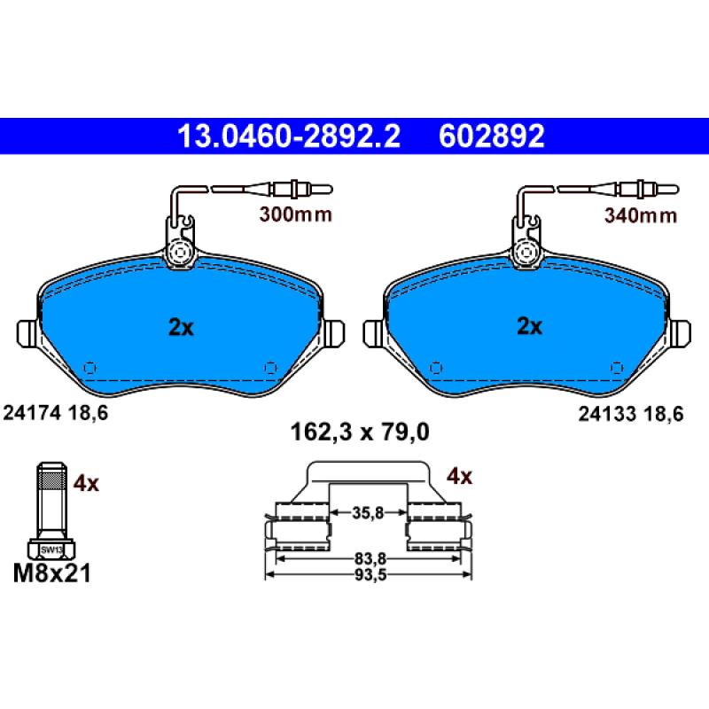 Jeu de 4 plaquettes de frein avant ATE 13.0460-2892.2 - Visuel 1
