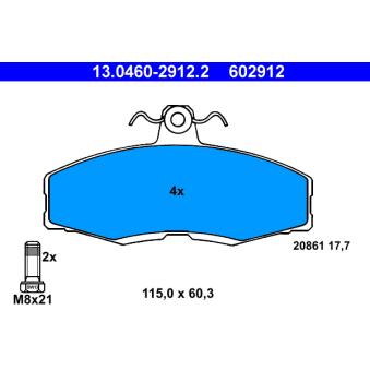 Jeu de 4 plaquettes de frein avant ATE OEM 5023996