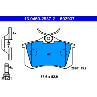 Jeu de 4 plaquettes de frein arrière ATE 13.0460-2937.2