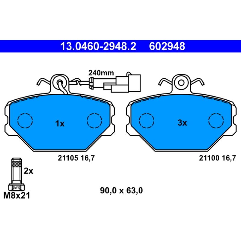 Jeu de 4 plaquettes de frein avant ATE 13.0460-2948.2 - Visuel 1